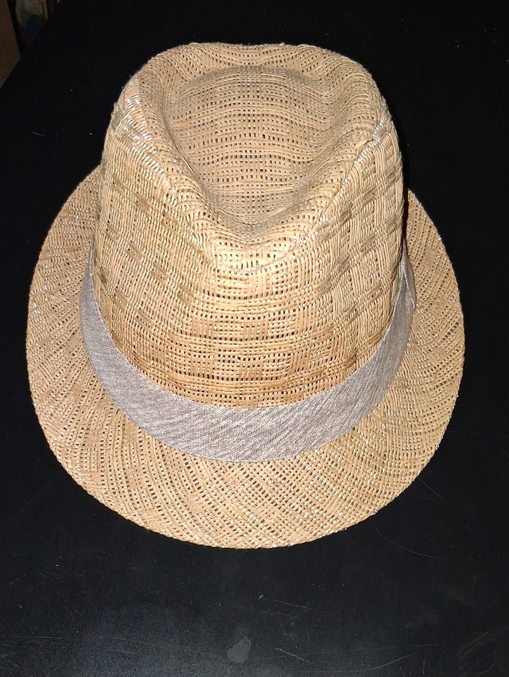 Classic Straw Fedora Hat with Gray Band - Unbranded